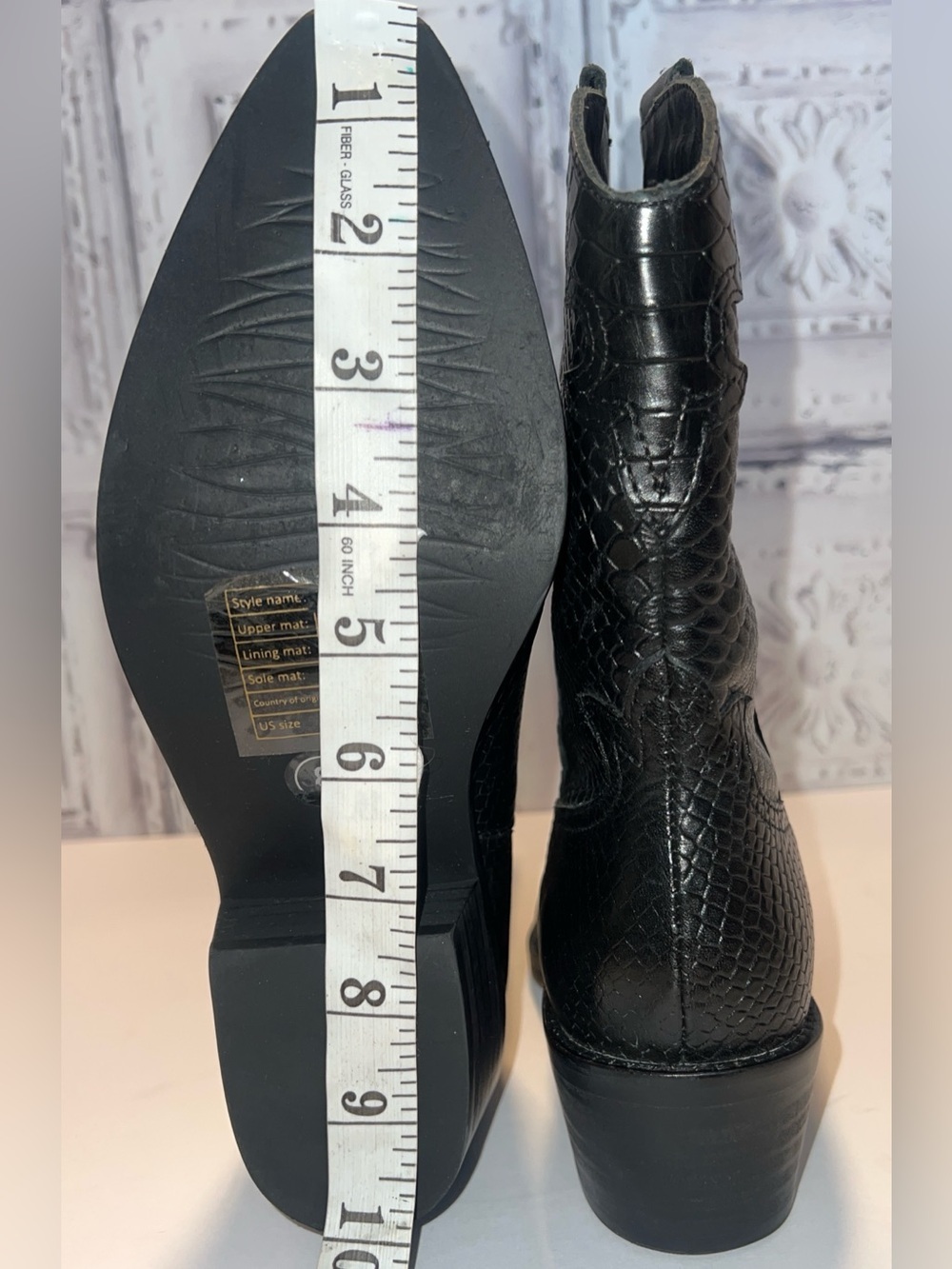 NIB Crown Vintage Black Snakeskin Embossed Leather Cowboy Boots - Women's 8 - Picture 10 of 16
